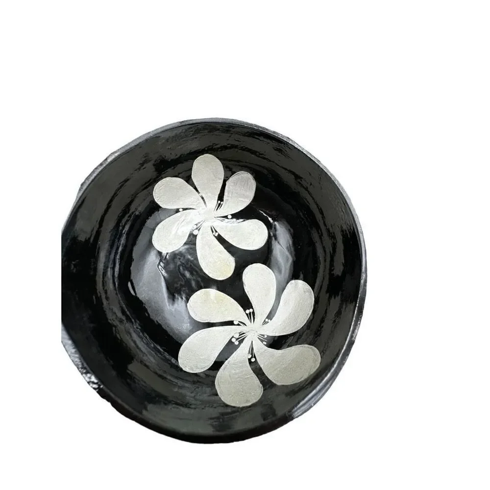 Coconut bowls flower inlay set of 4